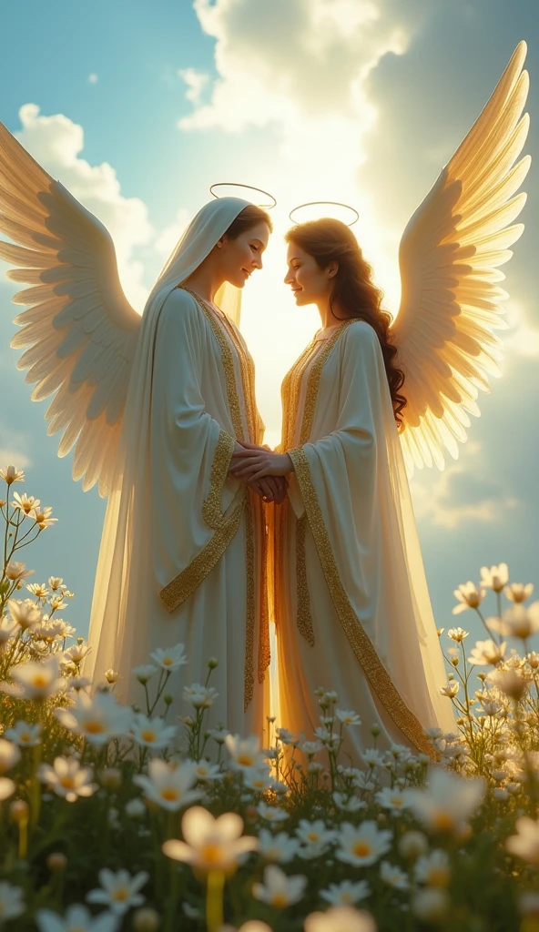 Beautiful Virgin Mary and beautiful female angel, Halo,  