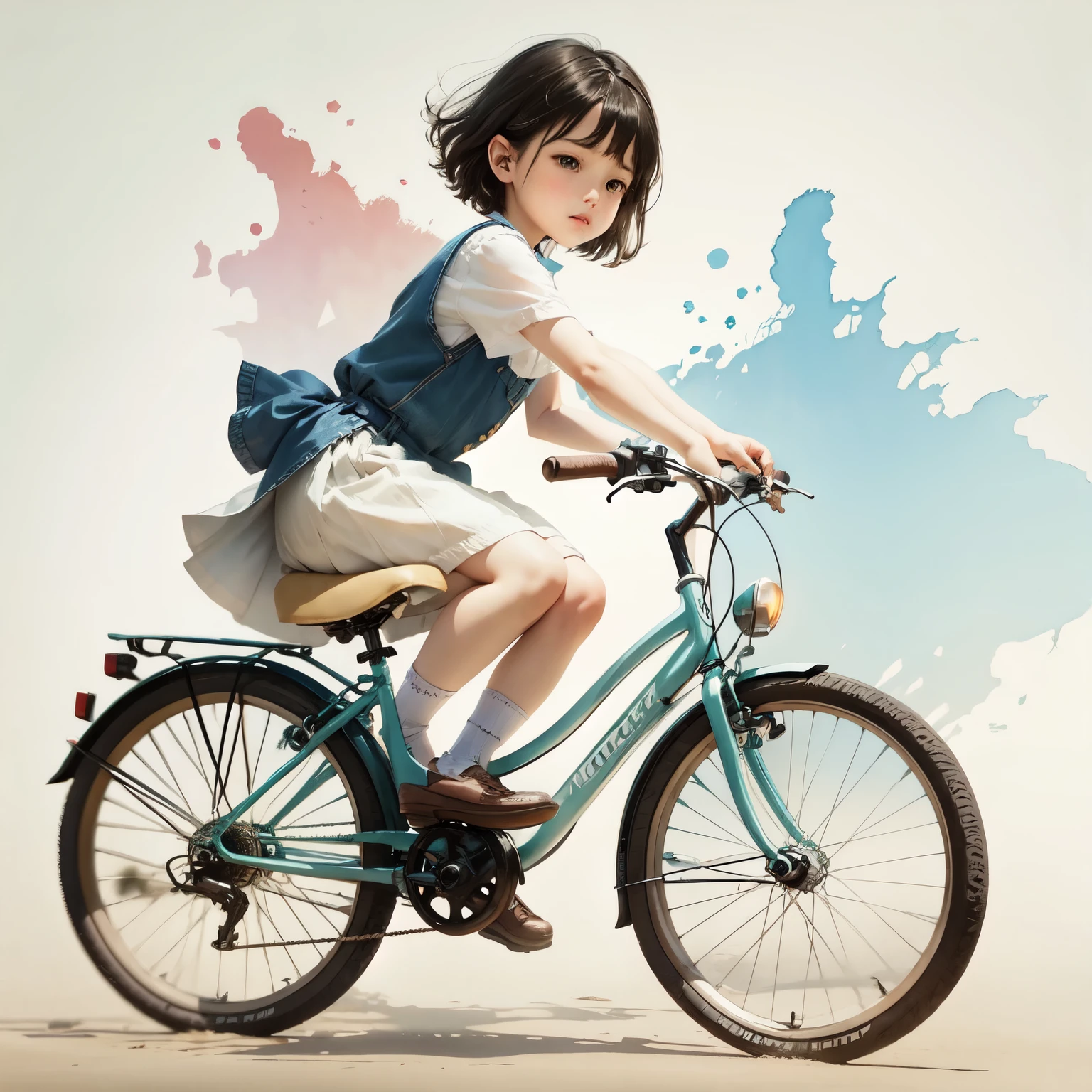 (Highest quality、masterpiece)、(A 5--old l riding a bicycle)、(Helping Dad:1.2)、(Children's bicycles、whole)、(From the side)、(Cute Face)、short hair、White clothes、shoes、(No background)、White Background、Blur the background、(Watercolor of singer Sargent)、Picture book style painting、