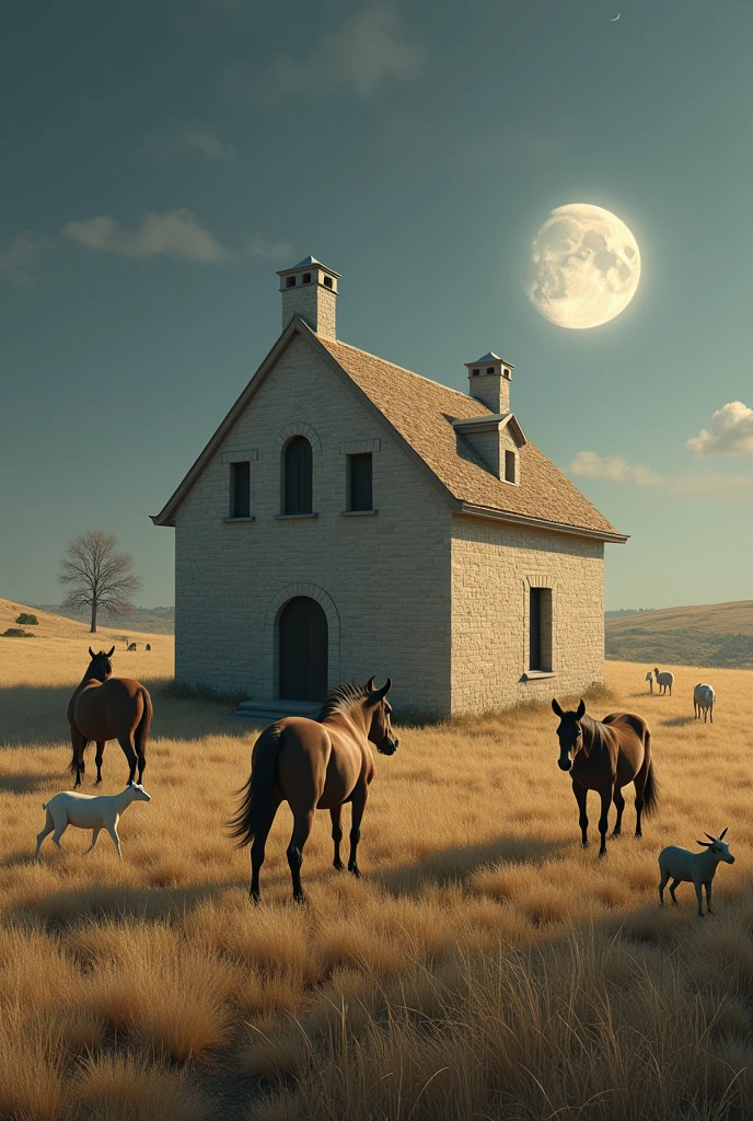 It was a small but fine building, crafted of sandy- gray brick. Grass spread out in all directions, creamy gold even beneath the cold moonlight. To the left, horses grazed. To the right, pastures held sheep, goats, and one mule that trotted over to inspect us with obvious trepidation