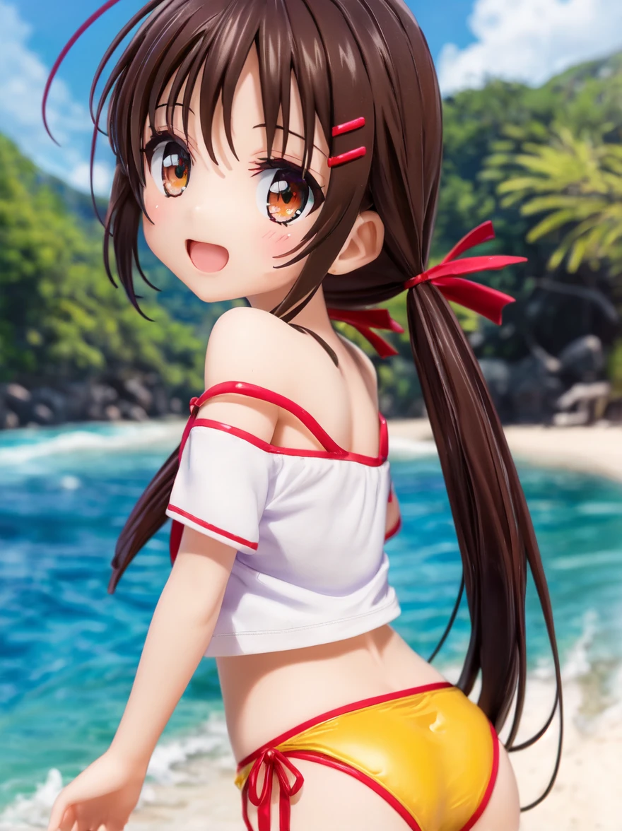 Swimwear、セパレートSwimwear、Girl、Girl、Mini character、Primary school students、small、Black Hair,、The forehead is visible、Forehead、whole body、