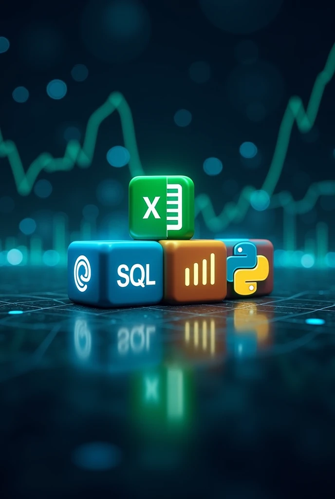 Linkedin background photo, data analysis theme, microsoft excel icon, microsoft Power BI icon, SQL icon, Python icon