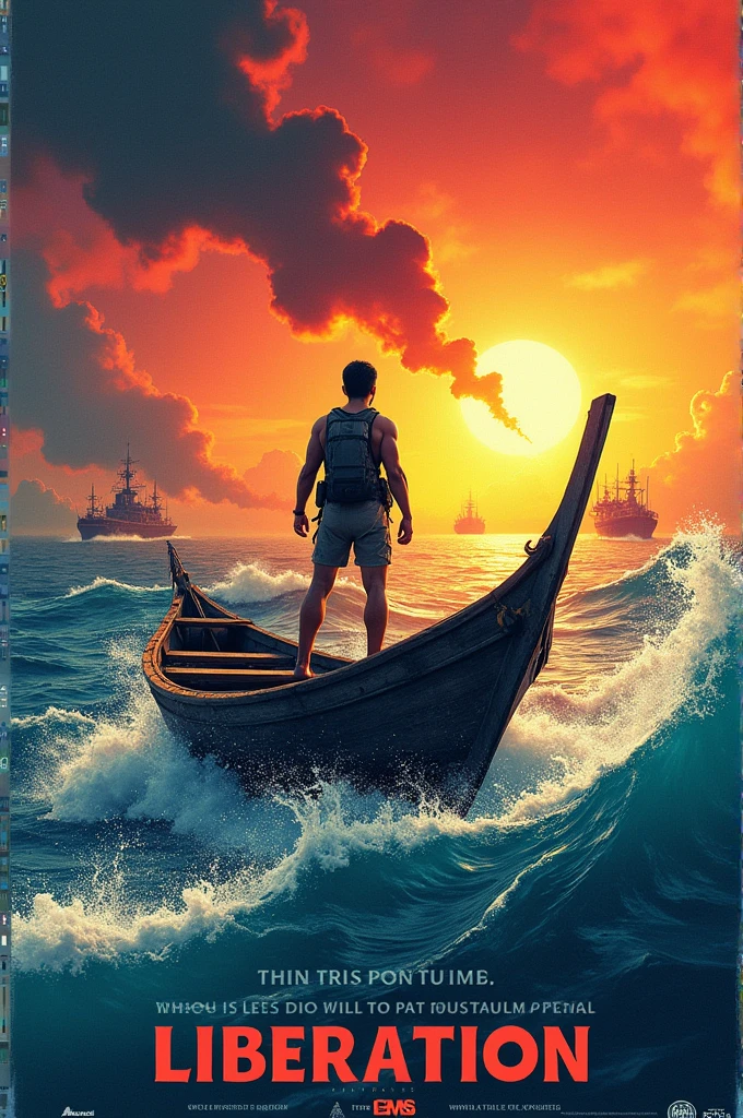 Make me a poster about the liberating language and it's filipino theme also can you add a ship and a person who is fighting for our country against china.