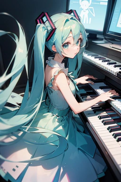 hatsune miku、cute、wonderful、dress、The finest details、keyboard、