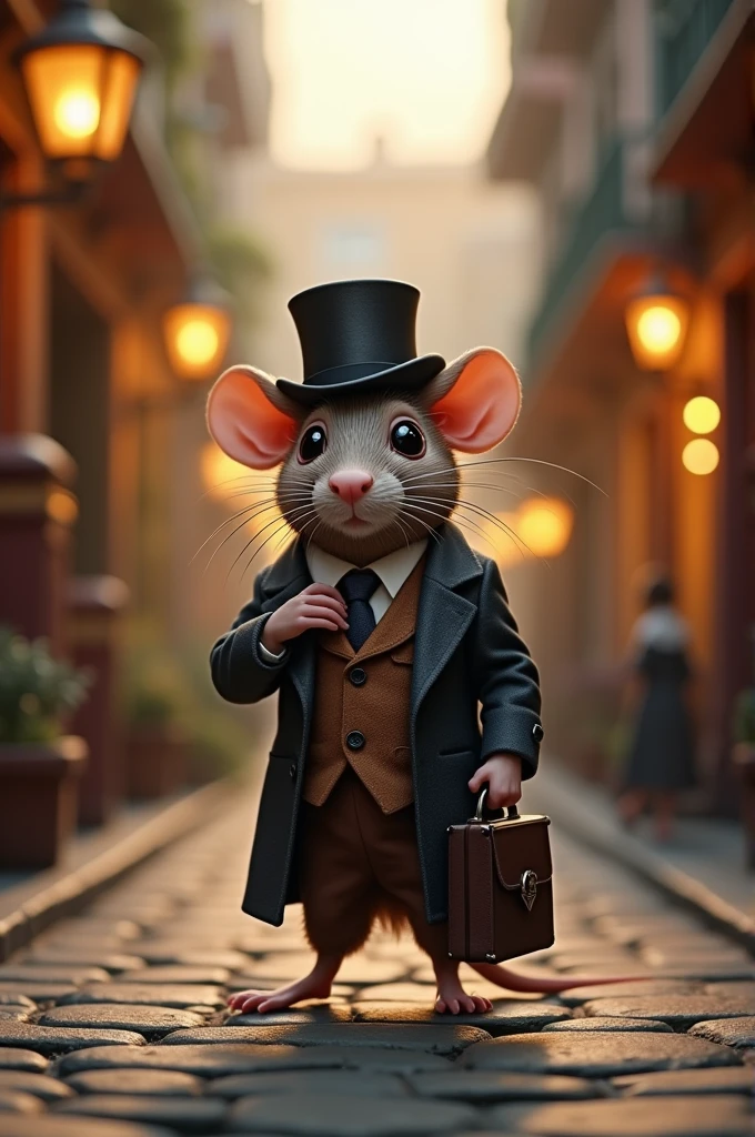 A rat is dressed as a man