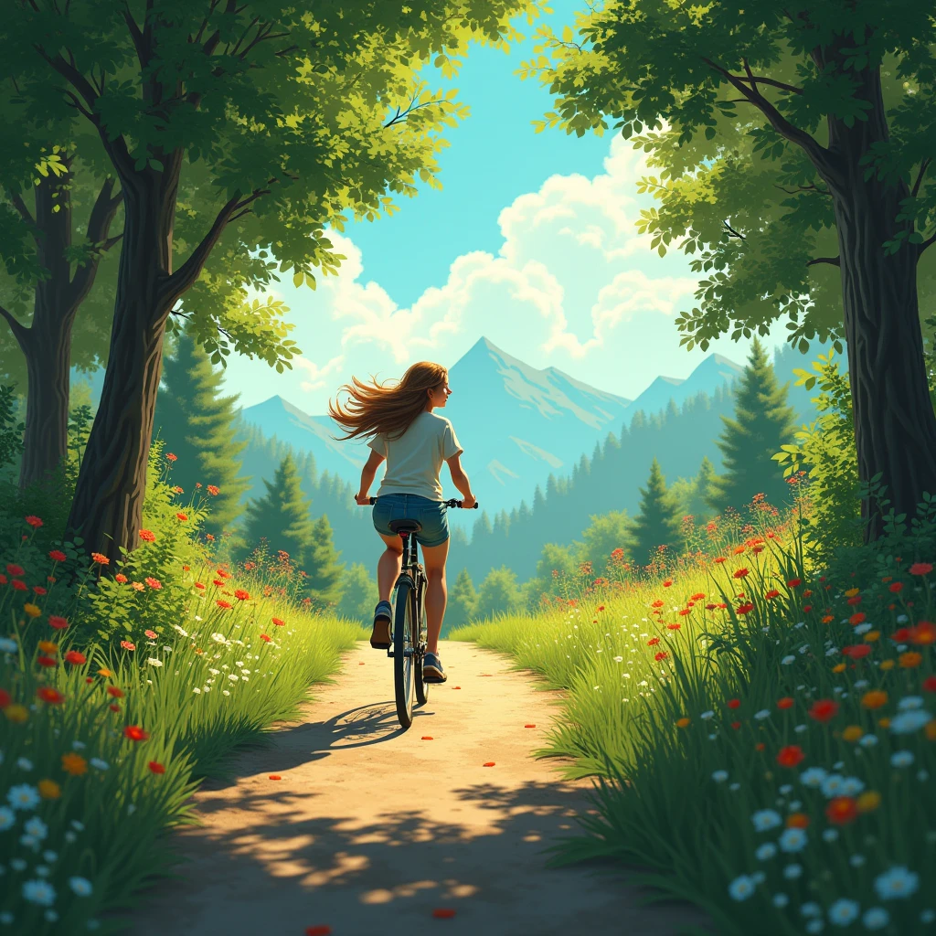 Riding a Bicycle, Cinematic photography, movie mood, cinematic light, compelling composition, storytelling elements, conveys emotion, mood, and narrative depth, creating visually striking images that feel like still frames from a film, (best quality, masterpiece, photorealistic), very aesthetic, perfect composition, intricate details, ultra-detailed, vivid colors