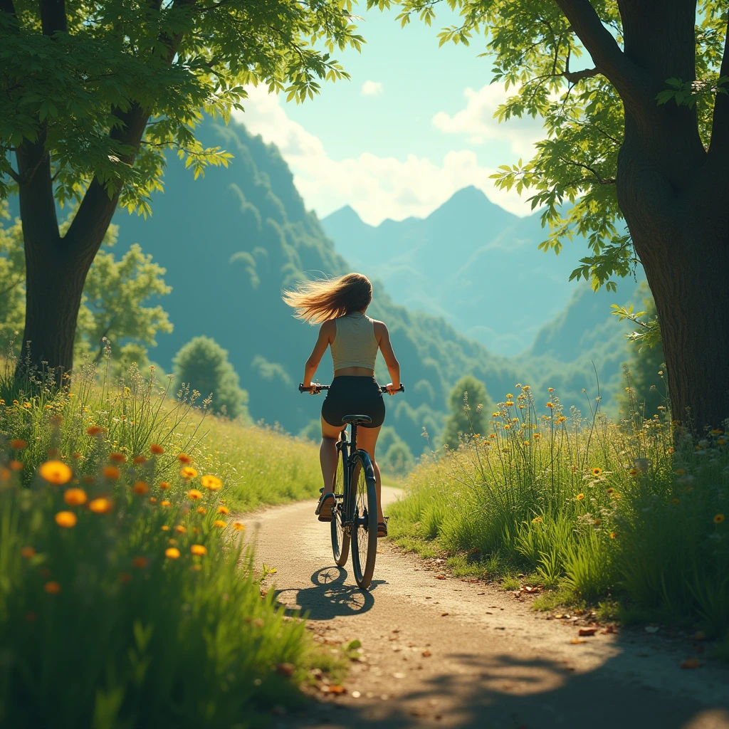 Riding a Bicycle, Cinematic photography, movie mood, cinematic light, compelling composition, storytelling elements, conveys emotion, mood, and narrative depth, creating visually striking images that feel like still frames from a film, (best quality, masterpiece, photorealistic), very aesthetic, perfect composition, intricate details, ultra-detailed, vivid colors