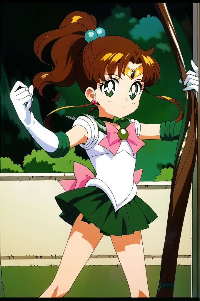score_9, score_8_up, score_7_up, score_6_up, score_5_up, score_4_up, source_anime, (masterpiece:1.3),(highest quality:1.4),(Super detailed:1.5),8k,High resolution,an extremely delicate and beautiful,Official Art,Perfect Anatomy,(anime_screencap:1.11),(90s anime,90s anime style,Cel-shaded anime:1.47),anime coloring,(1girl:1.5), ((very young child:1.52)),
((aajupiter:1.52)), long hair, ponytail, hair bobbles, tiara, earrings, green eyes, green choker, green sailor collar, pink bowtie, white shirt, white leotard, elbow gloves, white gloves, green skirt, pink bow