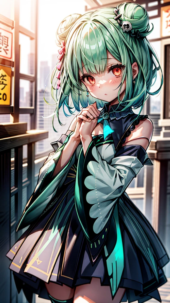 bluerushia, green hair, double bun, short hair, blue bow, hair ornament,
((full body)),(((Cowboy Shot,Dynamic Angle))),1 person,,(Glowing Skin:1.3),(beautifully濃厚な肌),(Thinning hair), masterpiece, high quality, High resolution, Confused,(beautifully、beautiful:1.2), Beautiful Hands, (4K), 8k, Perfect balance,(Highly detailed CG Unity 8k wallpaper), Perfect hands, Embarrassing, blush, Light_vestige,Intricate details,Written boundary depth, extremely delicate and 美しい,Professional photography, Bokeh, High resolution, Sharp details, 最high quality, Thick thighs,Beautiful Eyes, Beautiful background, Outdoor,