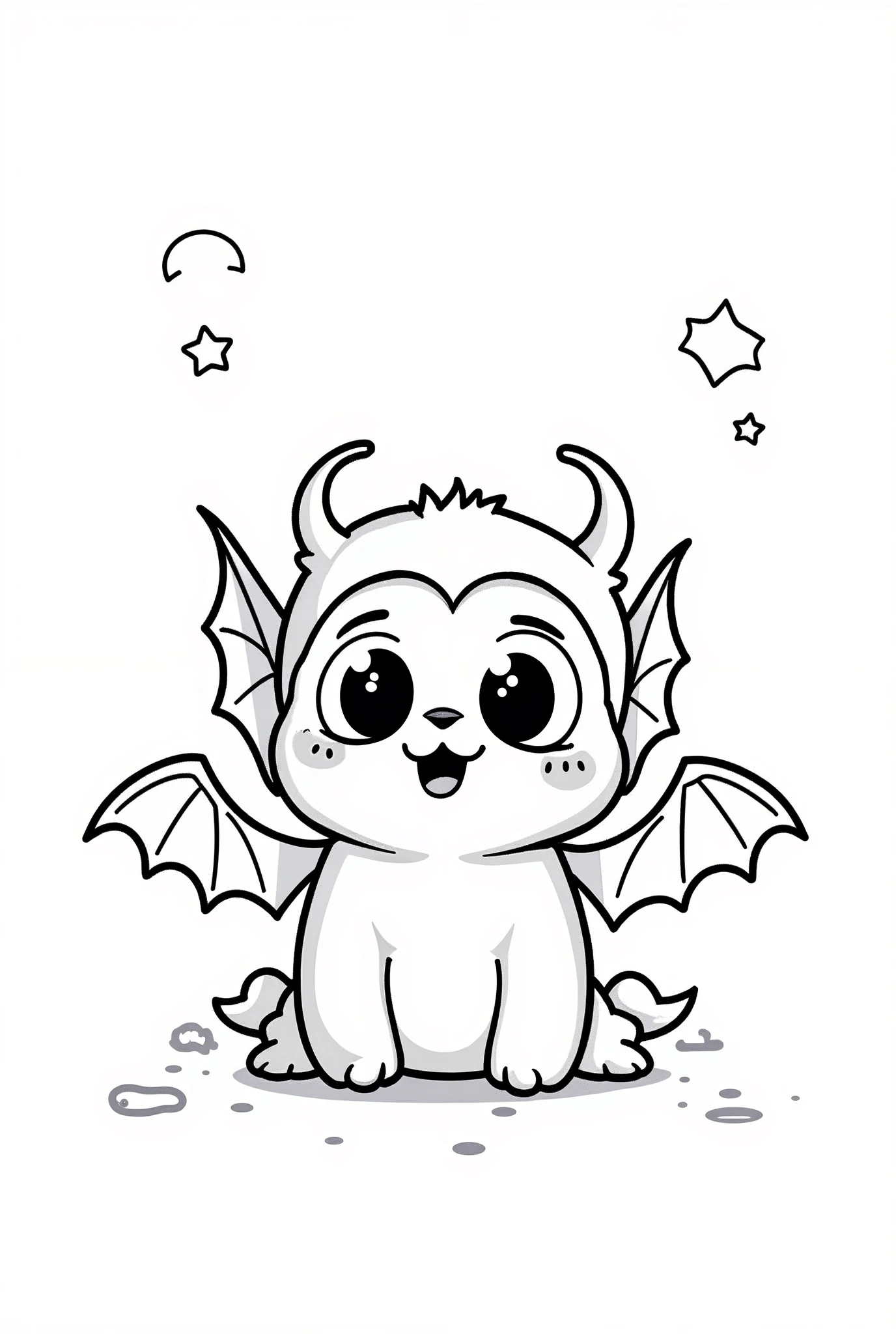Cute and kawaii halloween a vampire with fangs coloring Page, simple for toddlers, bold and easy, black bold lines White background, for a coloring book black and white, líne art, only outlines but the design is simple and bold, no greyscale