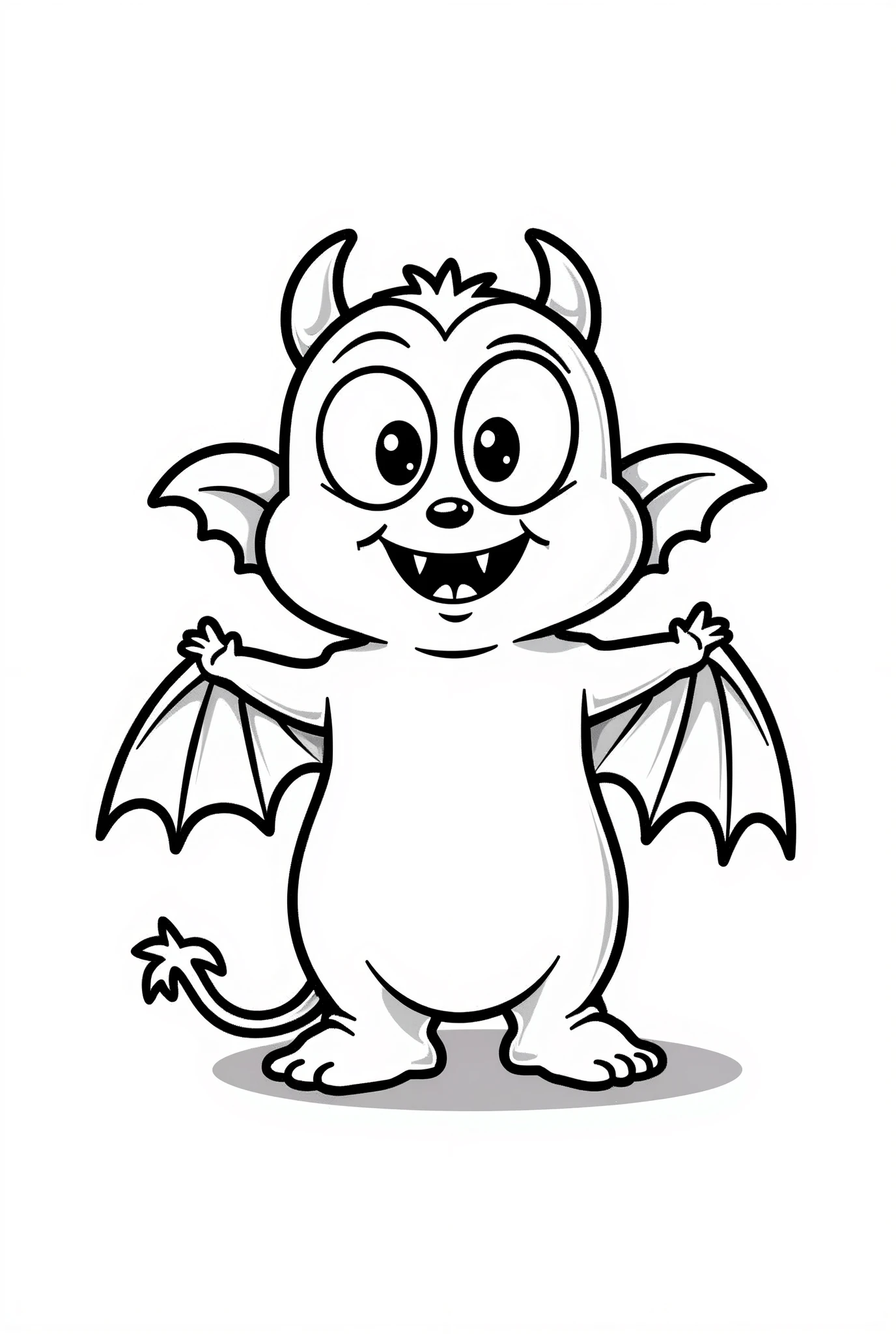 Cute and kawaii halloween vampire coloring Page, simple for toddlers, bold and easy, black bold lines White background, for a coloring book black and white, líne art, only outlines but the design is simple and bold, no greyscale