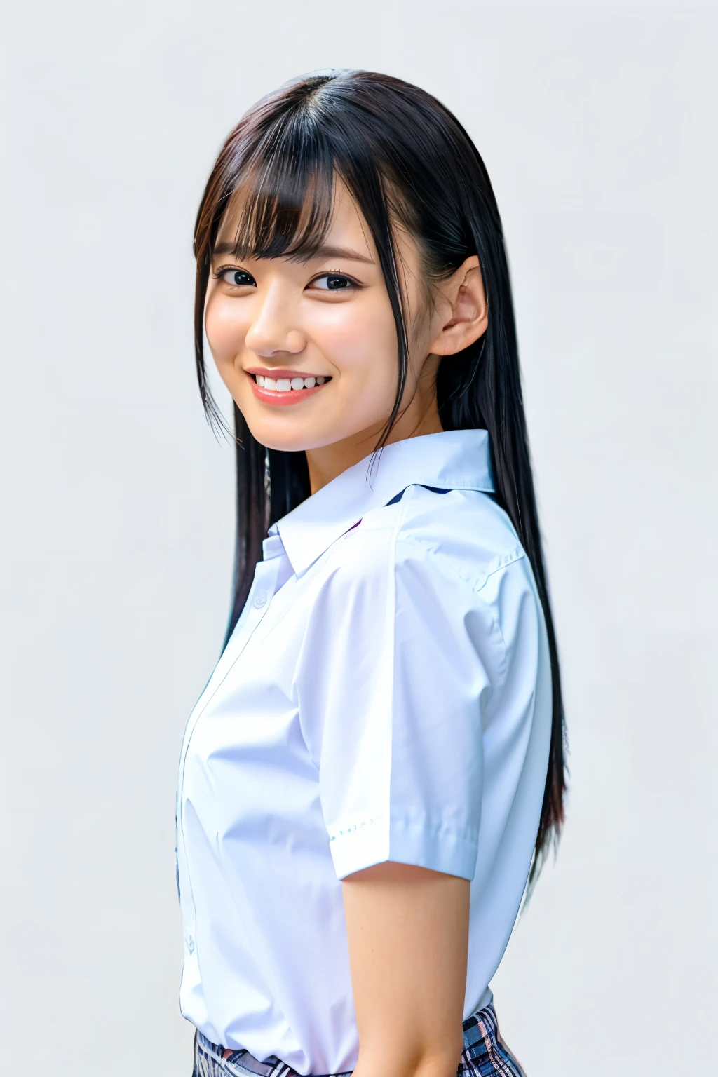 (Highest quality、Tabletop、8k、Best image quality、Award-winning works)、(The simplest pure white background:1.3)、(Face close-up:1.1)、(Perfect pretty face:1.1)、White shirt、Perfect portrait photography