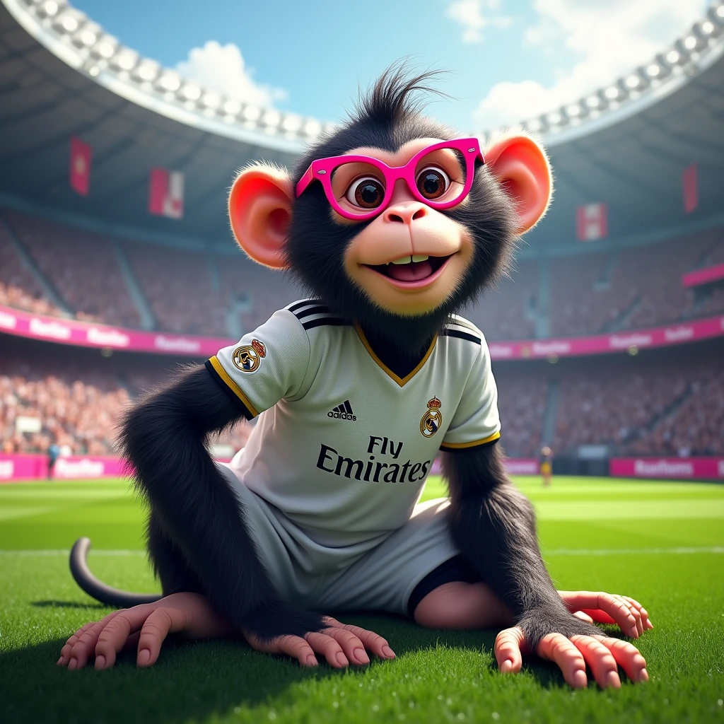 Realistik monkey with pink glasses 3179 and in the form of Real Madrid football club
