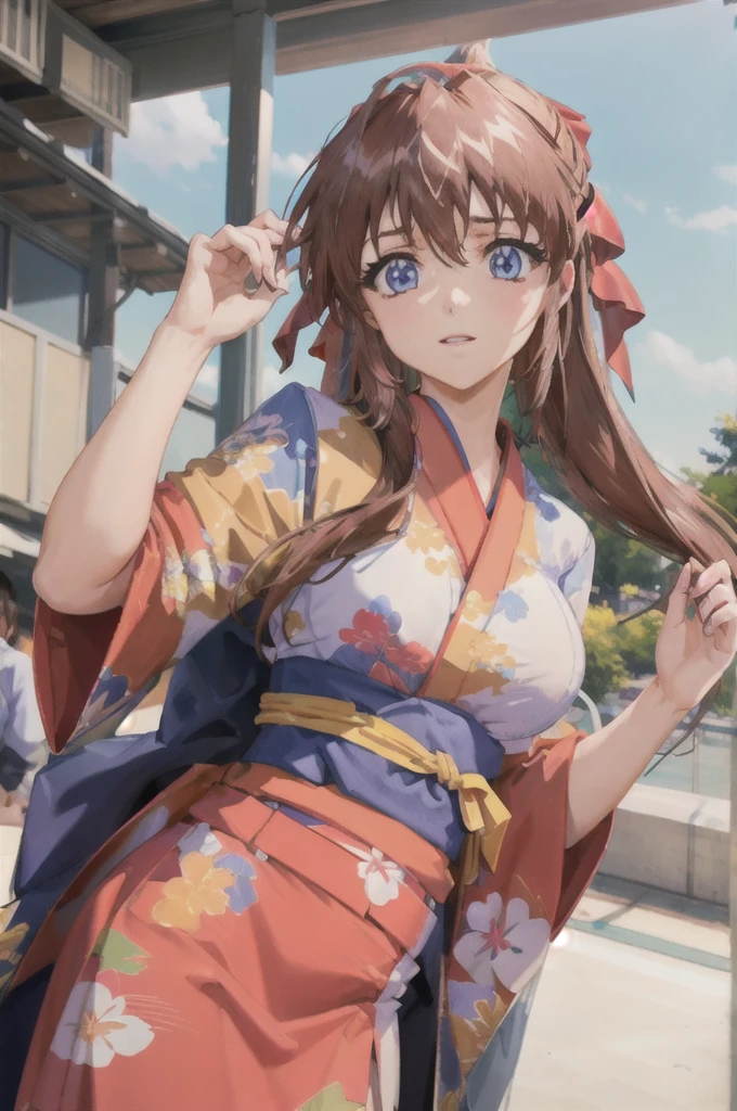 Aoi Tennis, Hair Ribbon,One person,一人in,Looking_in_Audience,Pause,heart,kimono,