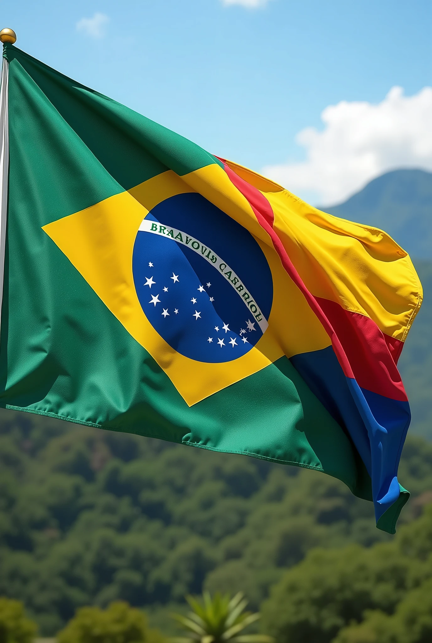 Mixed flag with elements of the Brazilian and Venezuelan flags