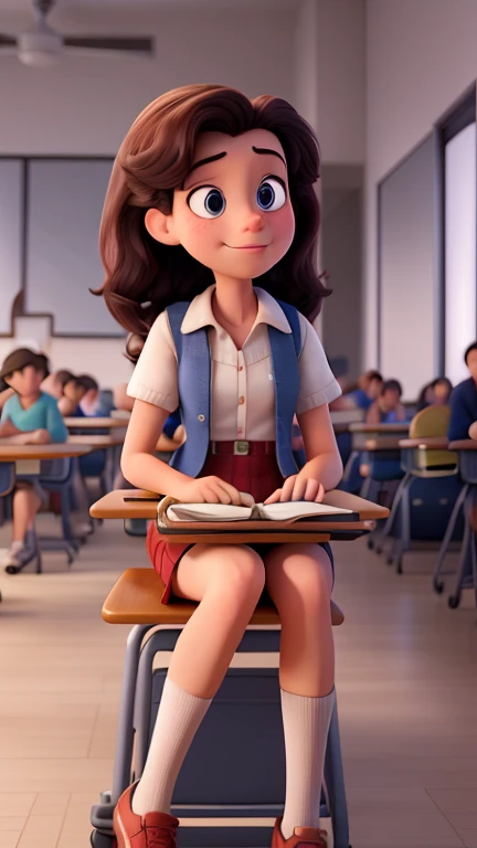 Create a Disney-style animated image of a 15-year-old two student sit on class room.along with teacher