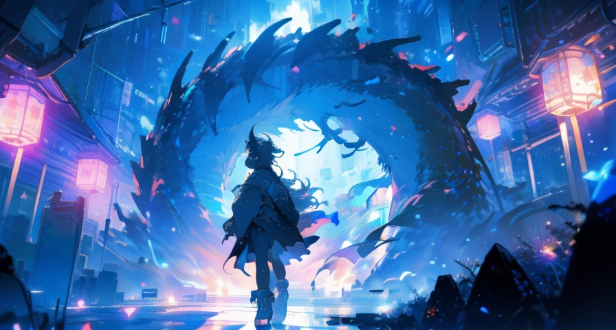 masterpiece, Best quality, 4K, fur, starry sky, sky, stars(sky), e.g, headband, slender legs, long hair, White hair, cyberpunk, depth of field, blurred background,