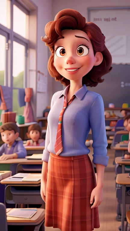 Create a Disney-style animated image of a teacher in classroom