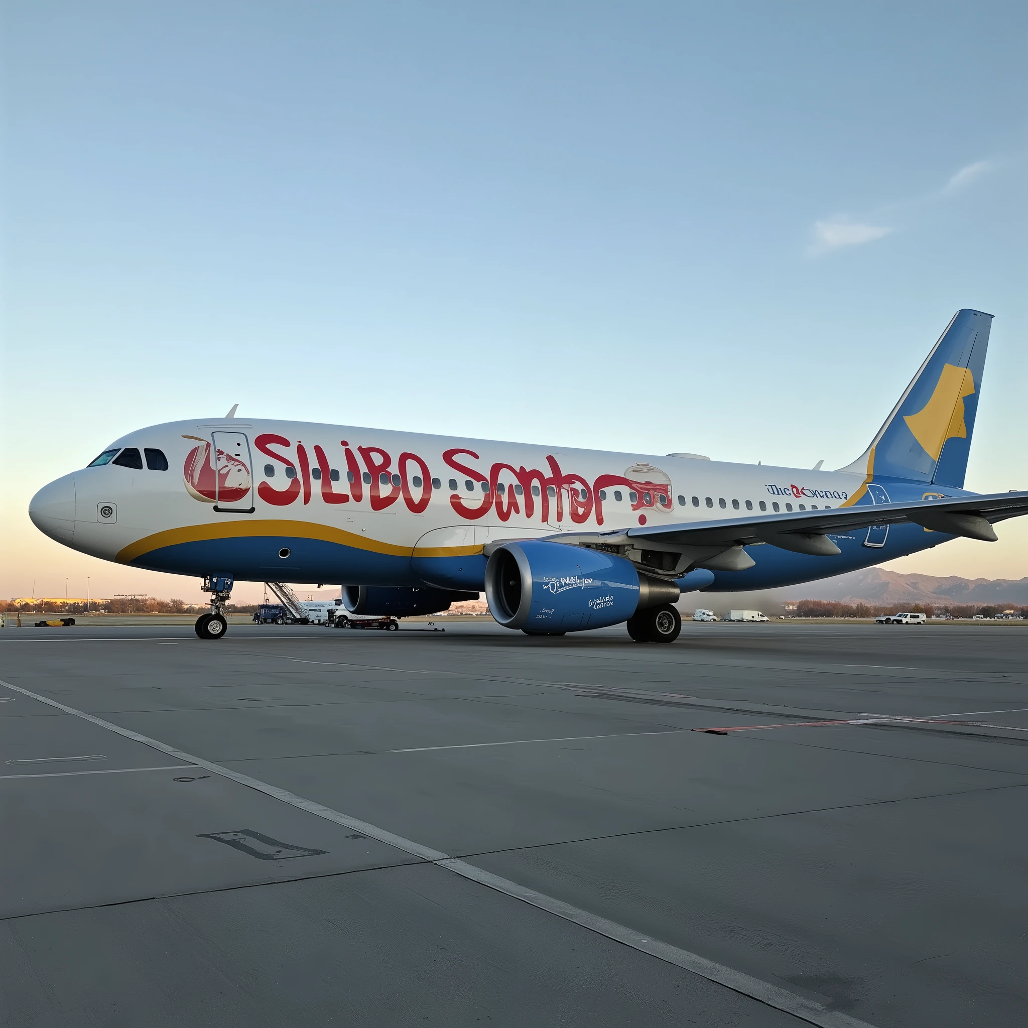 A large airplane with "Goodbye Silvio Santos" written on it