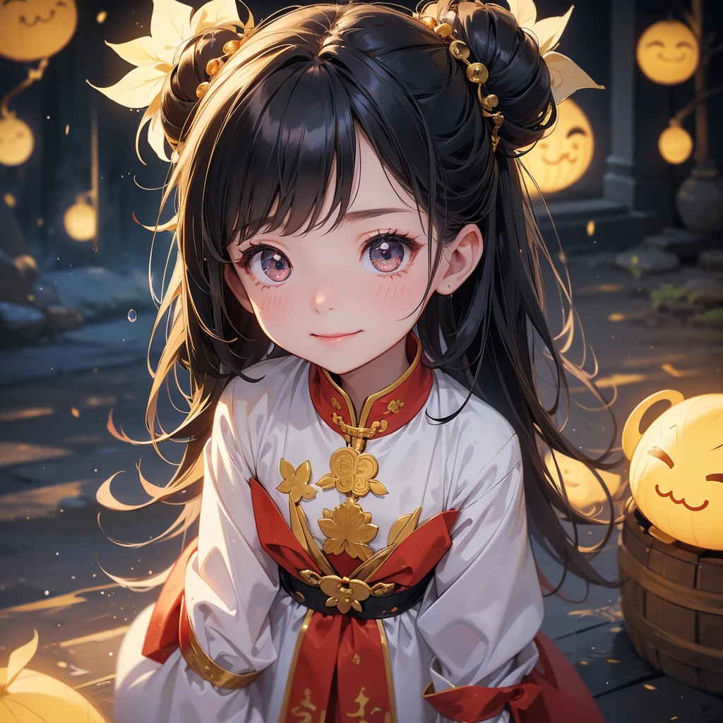 A chibi child girl had a small face and Wearing a little Taoist priest's outfit. A pair of big round eyes shone with curiosity about him. This child was so cute! , Burning joss paper and gold paper for the departed spirits in front of the house, raindrops are falling down, her hair is black with two buns on her hair.small chibi, chibi baby, smiling.

The little chibi baby looked up with his chest raised, and his face was old and proud.
 

