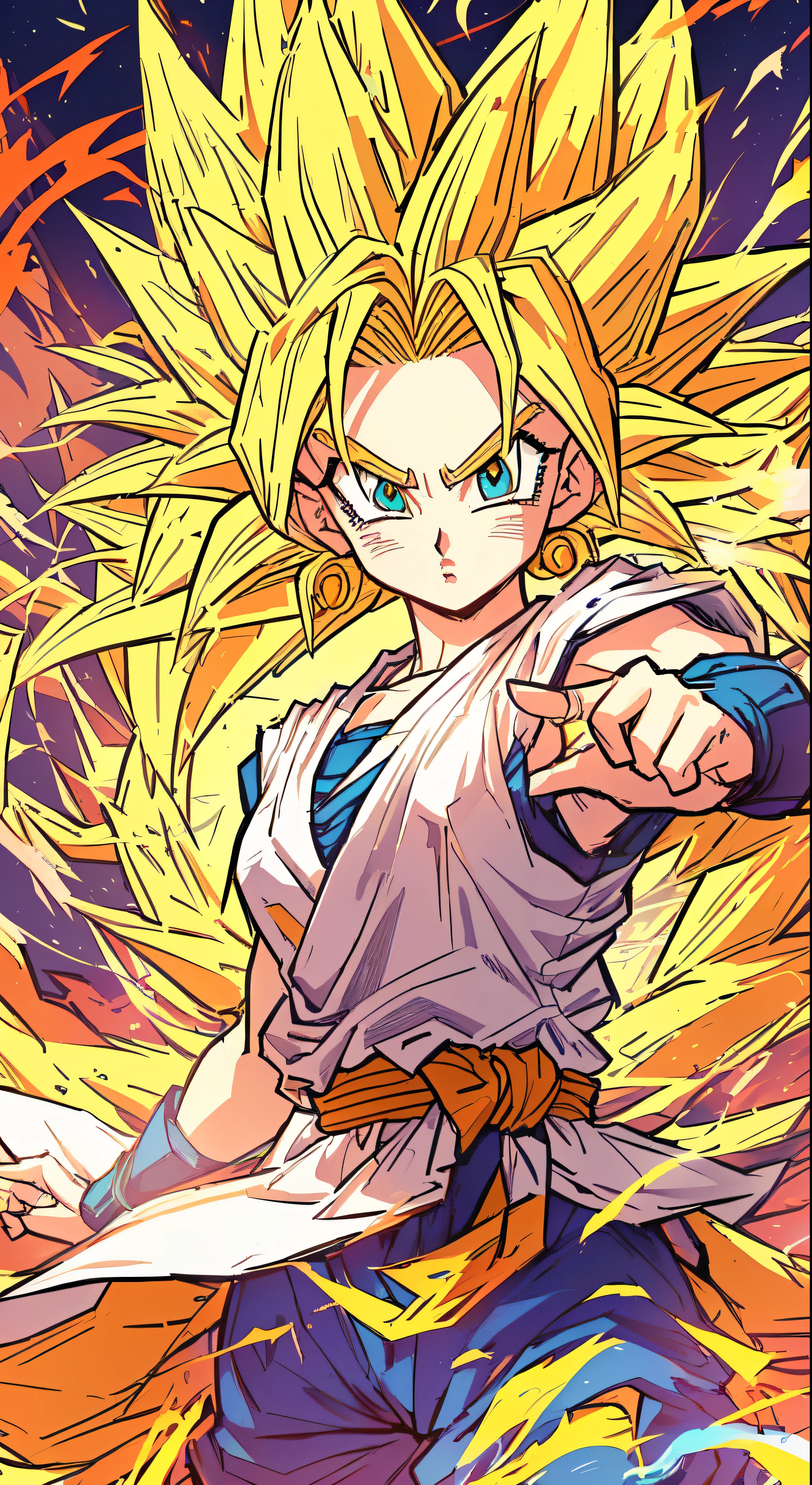 Dragon Ball hurry hurry hurry hurry hurry hurry hurry hurry hurry hurry, Saiyan girl, Super Saiyan 3, Eye-catching comic book art style, Female Goku, Dragon Ball Art Style, Super Saiyan, Super Saiyan goku, Dragon Ball Z style, Dragon Ball Style, Anime style super detailed, Super Dear