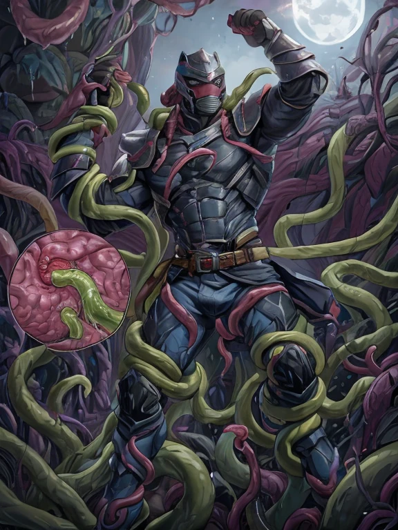  Superhero, hero, strong and robust male, Armor, Tentacle entanglement, uniform, Binding hands togethe, Foreign object invasion, monster breeding, wet, slime, tentacles, slimy tentacles, monster and human breeding, Tentacles wrapped around the body, Insert tentacles into the body, Blocked mouth by tentacles, Both hands are bound, The reproductive organs are covered in tentacles, The chest was torn apart by tentacles, Tentacles penetrate deep into clothes, Wearing pants completely, Complete wearing of trousers, Do not expose the reproductive organs, Do not touch the lower body, The sexual organs do not become erect