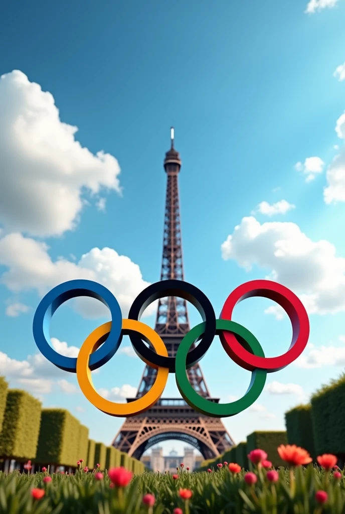 Olympic rings with the Eiffel Tower in the background, cover