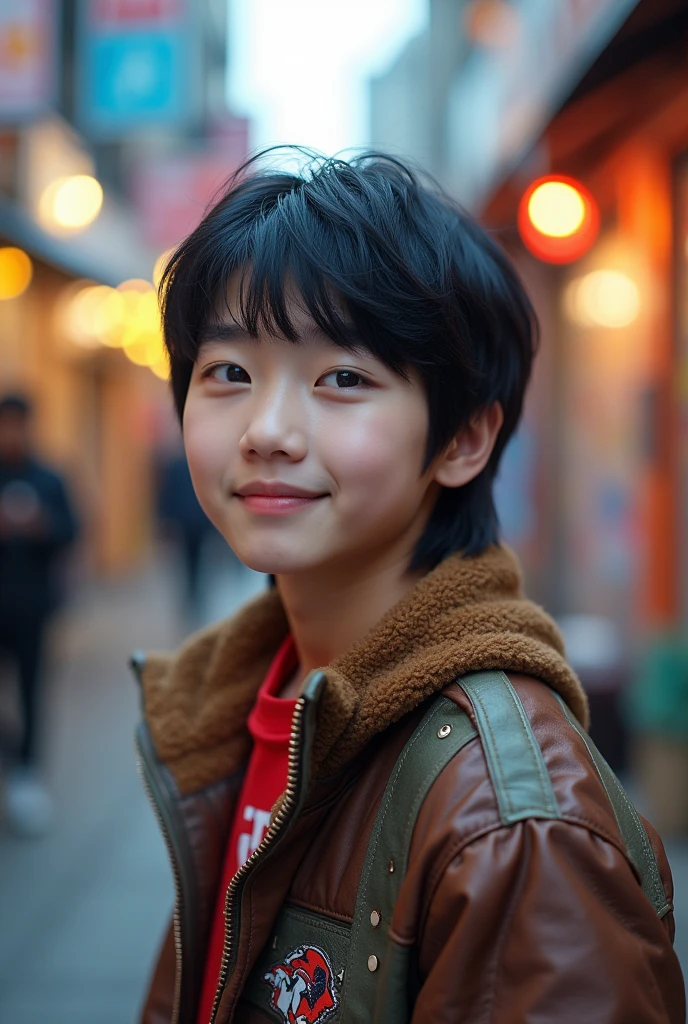 Korean boy with mullet haircut pale skin with squareface that look like kozico kpop but with bigger face square face super cute face that approachable to girl