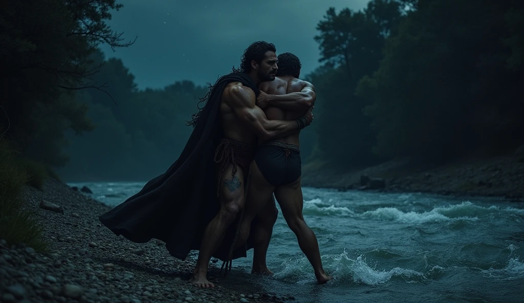 biblical characters: It was a dark night by the river and silent , 2 strong men fighting The battle The man, realizing Jacob's determination, touched his thigh, dislocating it with a simple touch. The pain was intense, but even wounded, Jacob refused to give up. He grabbed the man with all his remaining strength and, amidst the pain and fatigue, He demanded: 'I will not let you go, unless you bless me'.'