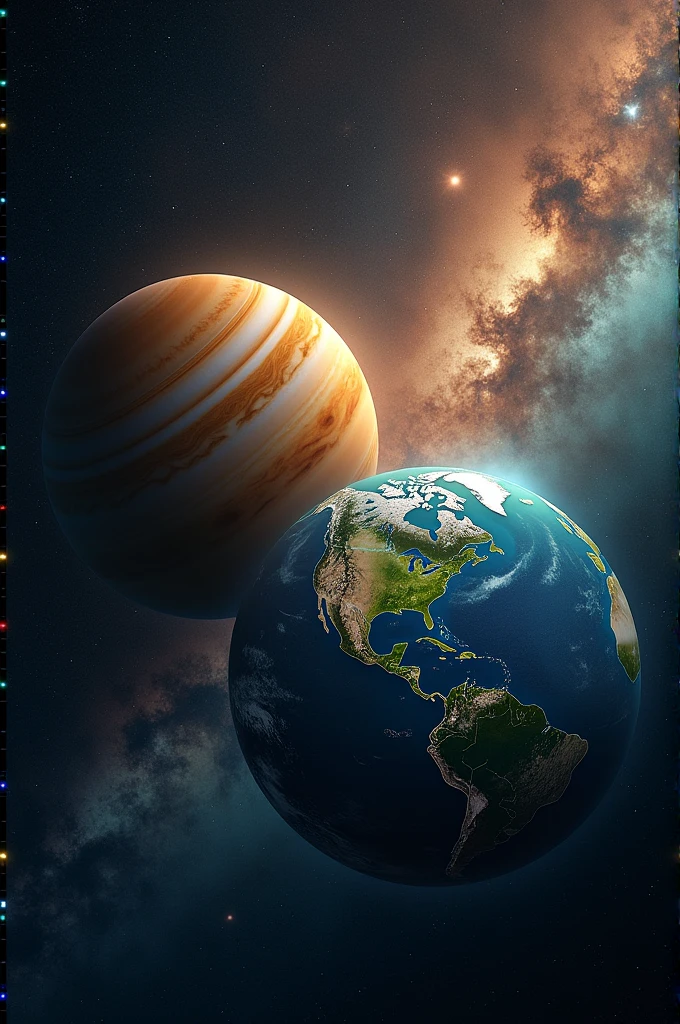 La planète jupiter et la planète terre sur la même photo