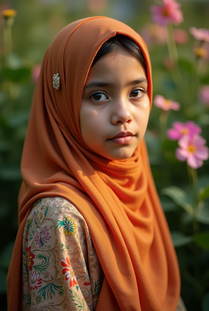 Craft an outstanding portrait that celebrates the beauty and individuality of a Malay girl in a hijab. Showcase her personality and story through creative composition and lighting. Use natural light or unique artificial lighting to add depth and character to the portrait. Pay attention to the details of her hijab, clothing, and accessories, highlighting their textures and colors. Encourage the subject to express her emotions and character through her gaze and pose, creating a compelling and empowering portrait that captures her strength and uniqueness.