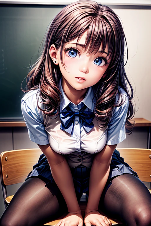 #Basic
A girl posing for a photo, (((One Girl))), (((Baby Face:1.4)) + ((cute:1.4)) + ((15 years old))),
break
#Clothing Accessories
((school uniform)) : ((Black student blazer:1.2)) + ((Black student vest)) + White dress shirt + ((Red checked pleated skirt:1.2)) + ((Black Pantyhose:1.4)), (Brown Loafers),
(Red Gem Earrings),
break
#Features
((Matte pink hair:1.2)) + ((Side-parted bangs + Very long side bangs)) + ((Two Side Up:1.4 : Long Hair + Curly hair + Straight hair)),
((Droopy eyes:1.4, Big eyes:1.2), blue eyes), (Small breasts:1.2), (中立的な顔のFeatures),
break
#background environment
((noon + School classroom:1.2, blue sky)),
#Facial Expression Pose
((Wicked Smile)), ((Sit on a chair, hand between legs, Leaning forward)),
#composition
((Angle from the front:1.2, head shot:1.5)),
break
#Body parts elements
(Slim figure),
(Symmetrical facial features),
(Detailed Hair, Beautiful Hair, Shiny Hair),
(double eyelid, Long eyelashes, Thin eyebrows:0.5, Thin eyebrows:0.5),
(Expression of fine eyes, Beautiful and delicate eyes, Sparkling eyes, Eye Reflexes, Glitter Eyeliner),
(Human Ear),
(Beautiful Nose, Thin Nose),
(Glossy Lips, Beautiful Lips, Thick lips),
(Detailed skin, Textured skin, Beautiful Skin, Oily skin),
break
#quality
(((最高quality)), ((masterpiece:1.3)), ((Very detailed))), ((Ultra-high resolution)), ((16K)), ((1080P)), ((Full HD)),
((Anatomically correct)), ((Realistic)), (3DCG), ((Oil painting)),
((comics, anime)), (CG illustration), (RAW Photos),
