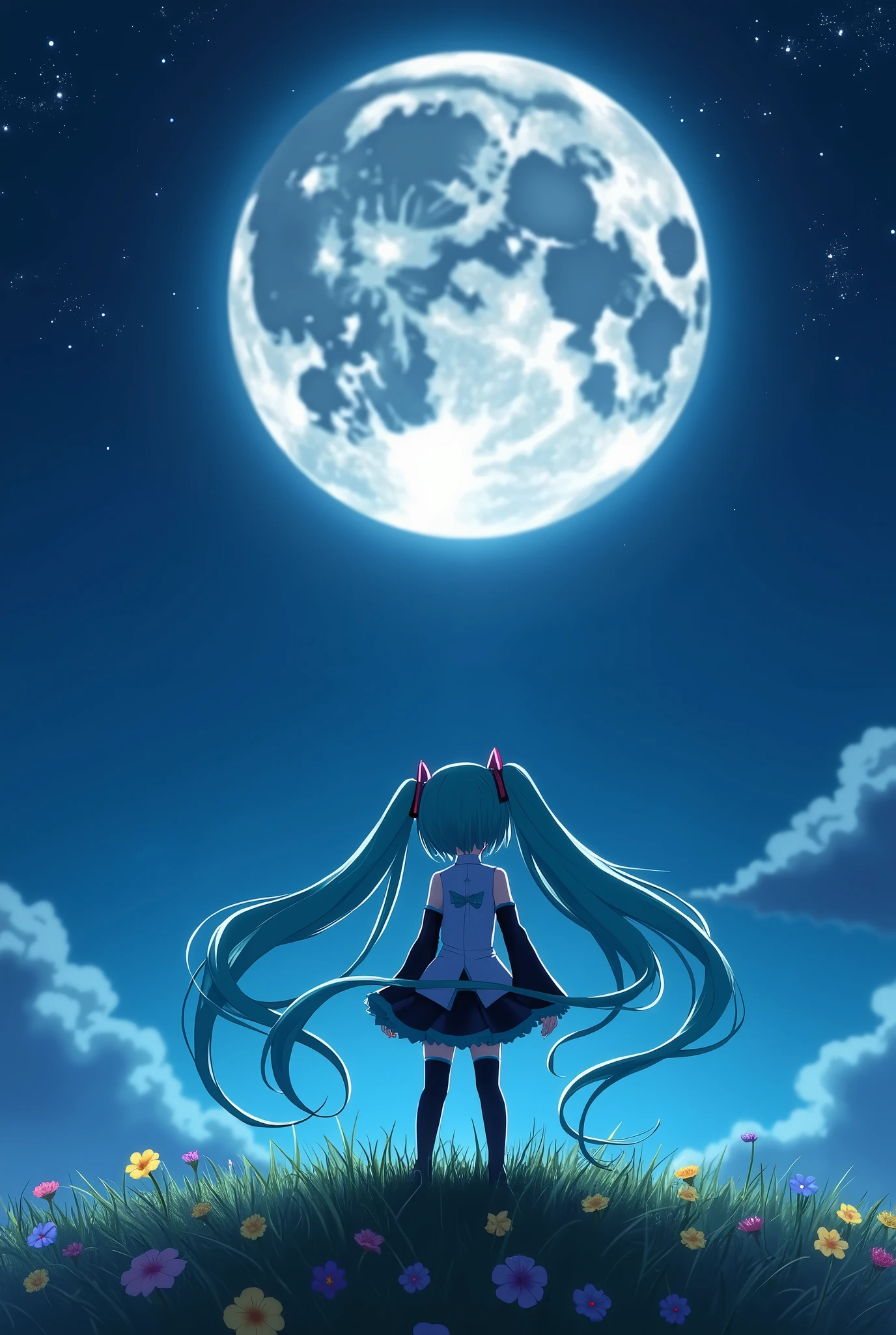 Hatsune Miku is looking at the moon
