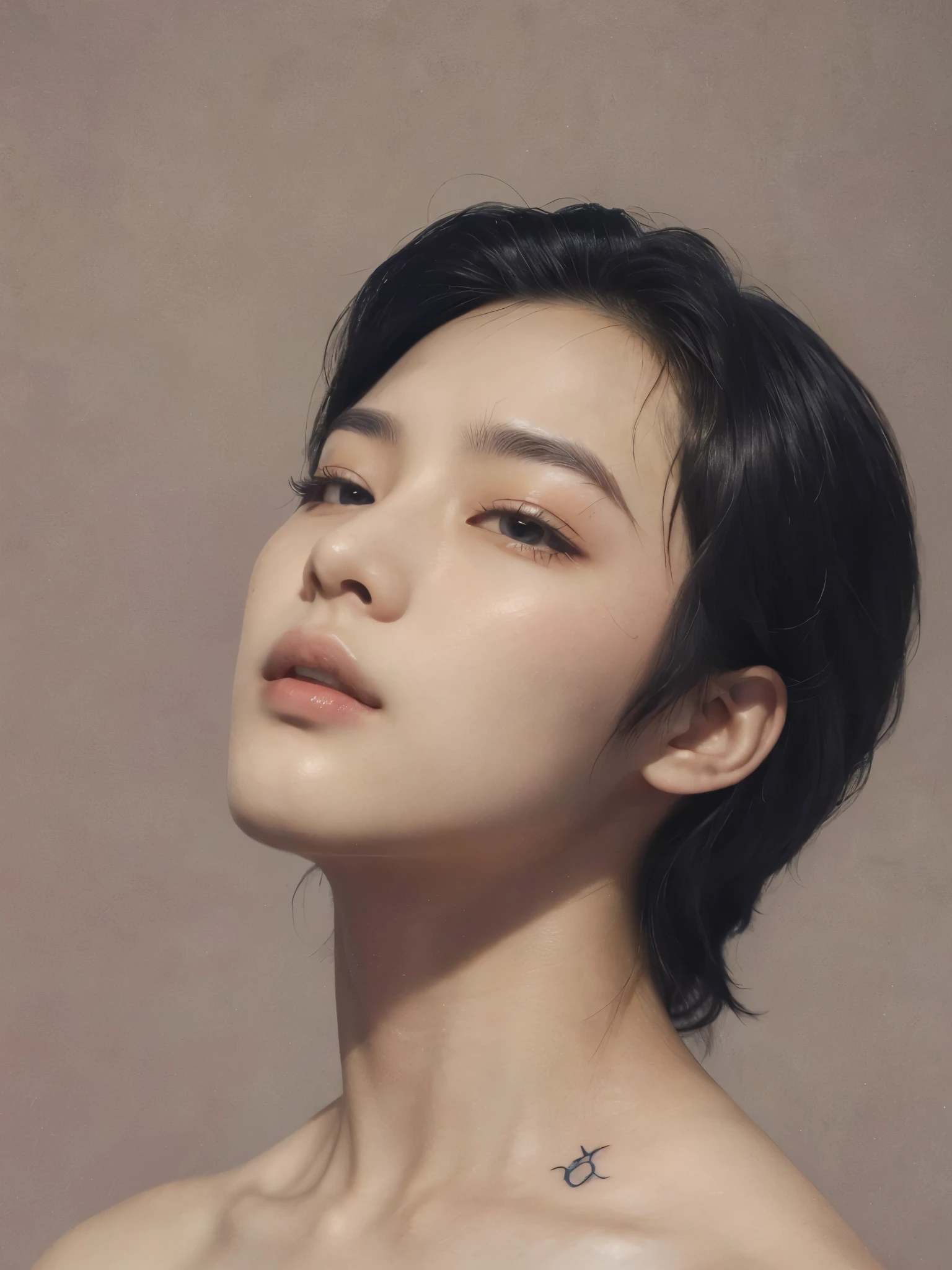 a close up of a woman with a tattoo on her neck, cai xukun, taejune kim, hyung tae, jimin\'s grecian nose, kim doyoung, hong june hyung, park jimin, jimin, jimin\'s right eyelid swollen, jinyoung shin, hsiao-ron, yanjun chengt, yan, hyung tae kim