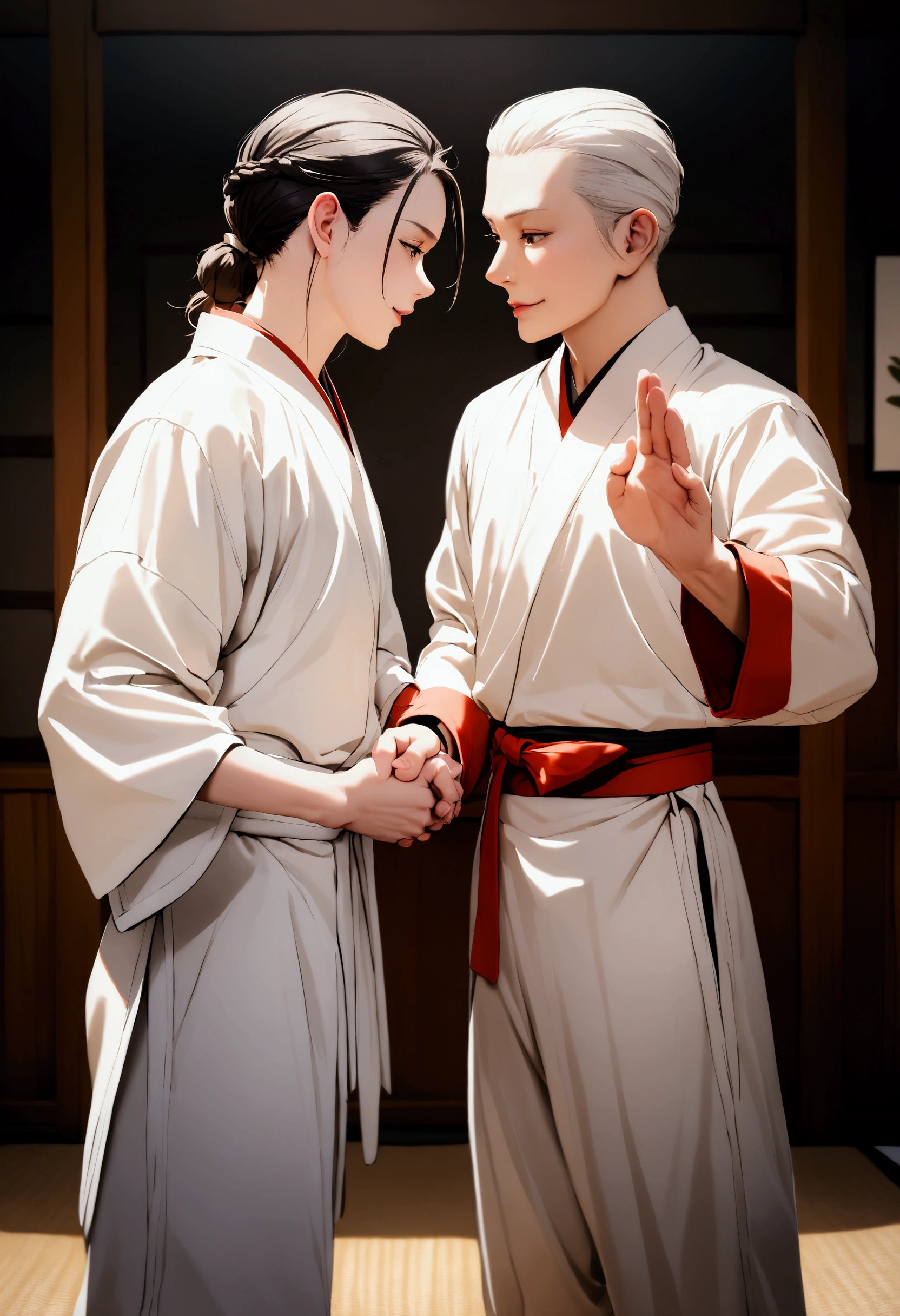 Photo of 2 people shaking hands in karate