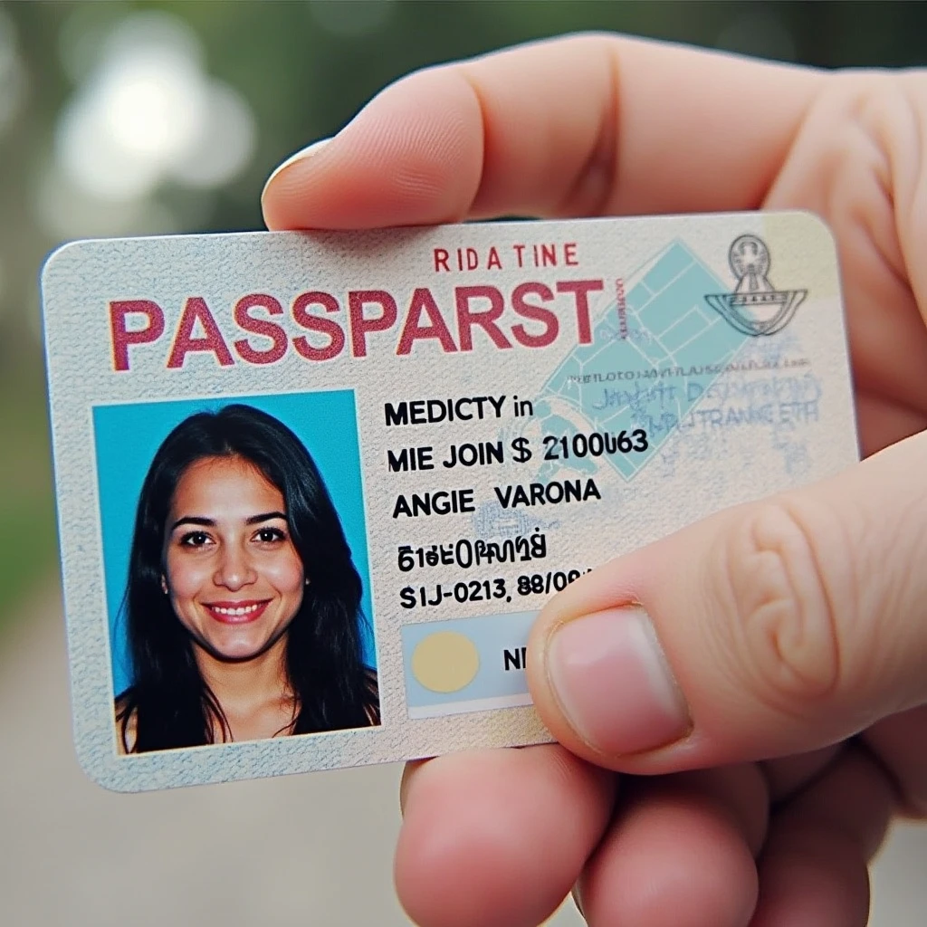 Generate passport card  with the name Angie Varona 