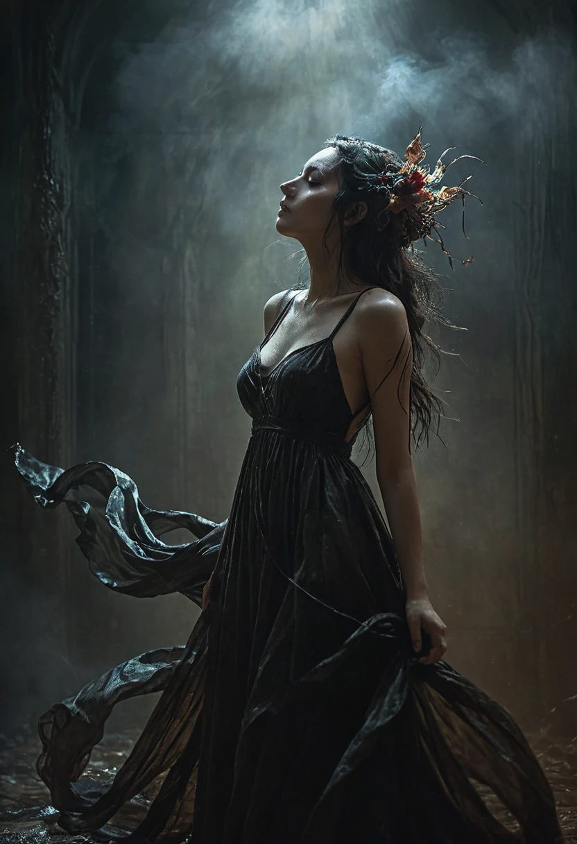 You sculpted the body, put it on the line, Love, which did not want this, Stayed with you and flew away, To where no one ever suffers, To someone who will never know, Love is the color of pain, She moaned so much, screamed so much, that I felt it in my body. Dark Ambient Dark Fantasy. Best quality, relief, dark gothic, conceptual art, Psychedelic, post-apocalyptic, sinister, Oil painting, thin flowing lines, Long strokes, light gentle shadows, + 36.5mm f0 cinematic quality, + Peter style Elson, Ryohei Hase, Raphael Sanzio, Pino Daeni, Charlie Bowett, Albert Joseph Penaud, Ray Caesar, (full length, Wide angle, center, no crop) - AR 9:16 - from 1:2
