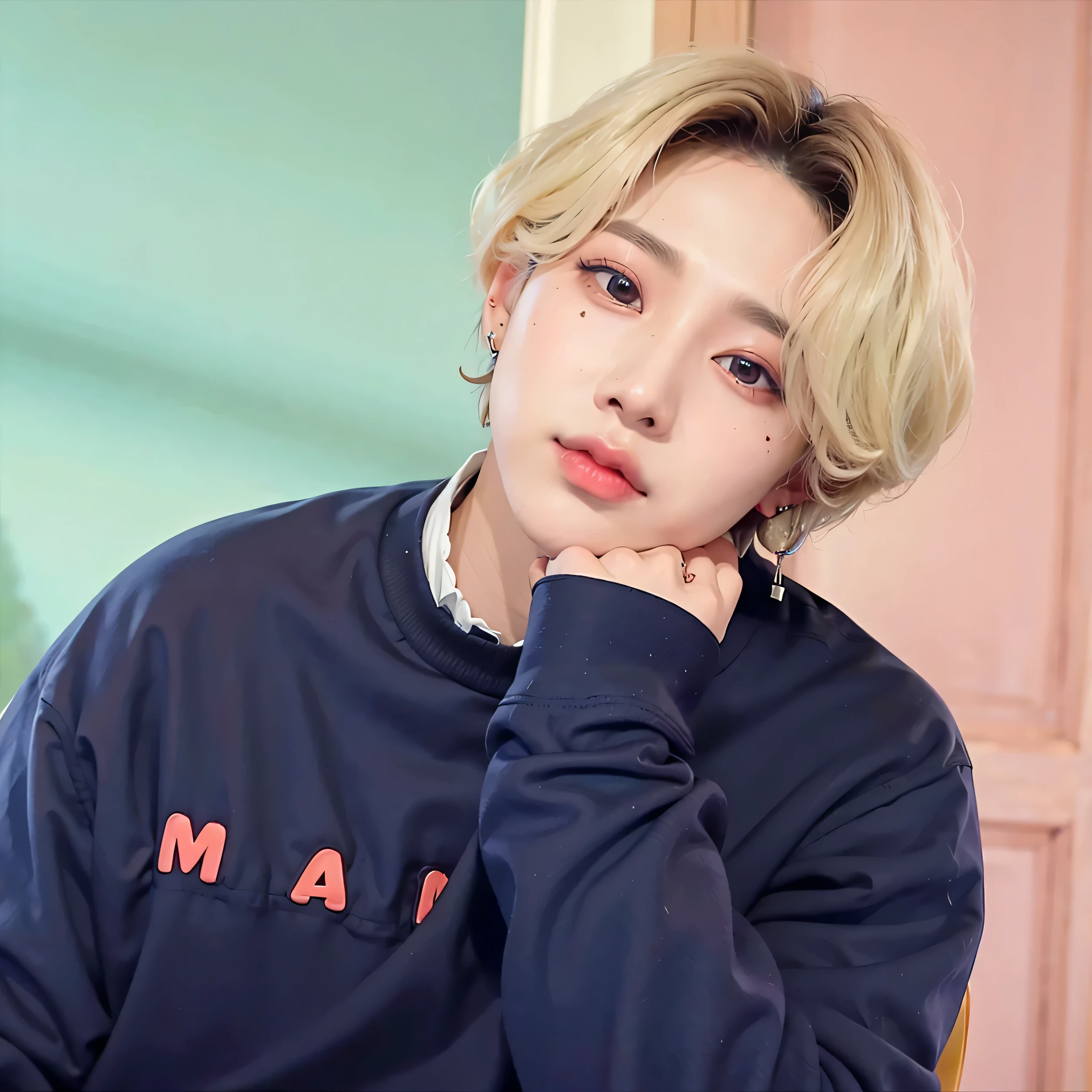 A close-up of a person with a nose piercing, cai xukun, Jimin\fleshy lips, - thin-faced child, Jimin\greek nose, Jimin\swollen right eyelid, big and fluffy eyelashes babygirl cute face Ulzzang male, Kim Doyoung, Dude needs Jimin, Jinyoung Shin, Tae June Kim, Jungkook