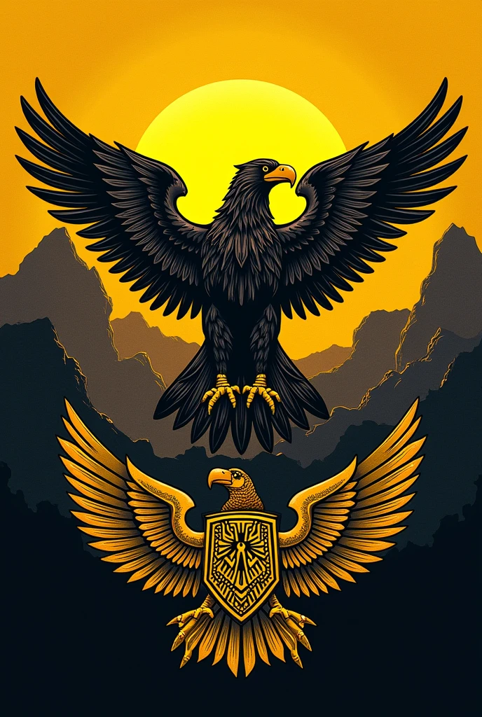 Photorealistic military logo in yellow and black based on Peruvian Inca culture