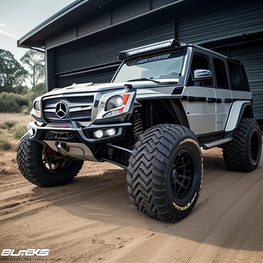 , Wide body, Install off-road vehicle bull bar on the front of the vehicle, steel gray body, Mercedes, Mercedes, ,(LB-Works Full Version: walk)、(86 Gas Turbine)、(drift)、Sponsor logo、future、Racing Specifications、(Gorgeous design)、Live Recording、detail、Deep Edge、Wide tires、Track、Turn on the light