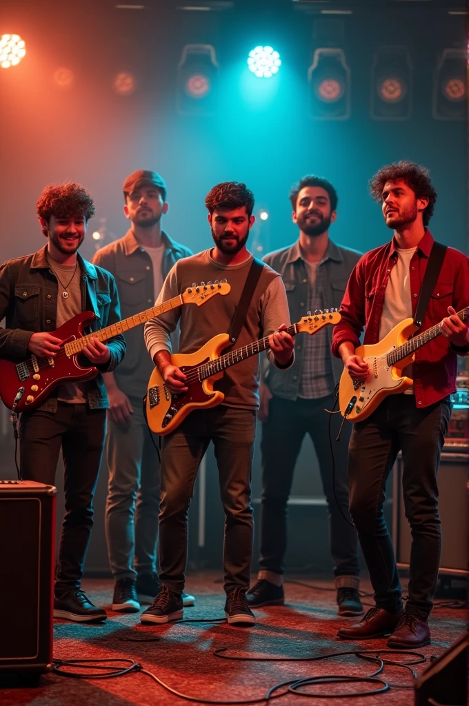 Young pop rock band with their instruments