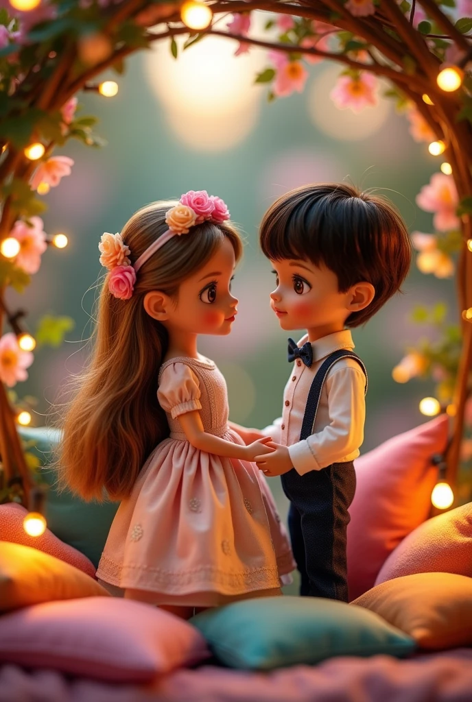 Create images of two dolls as a couple with the names 'Yeimi' and 'Manuel' 