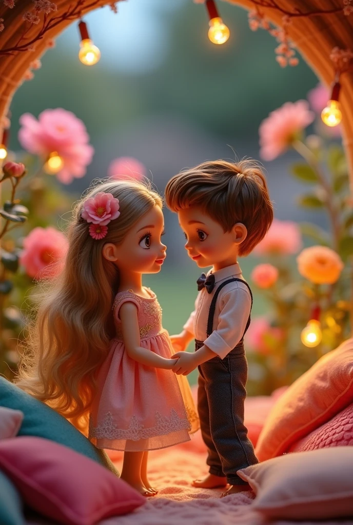 Create images of two dolls as a couple with the names 'Yeimi' and 'Manuel'