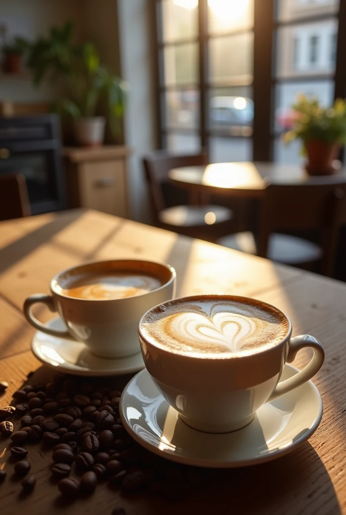 2 coffees together on a table
