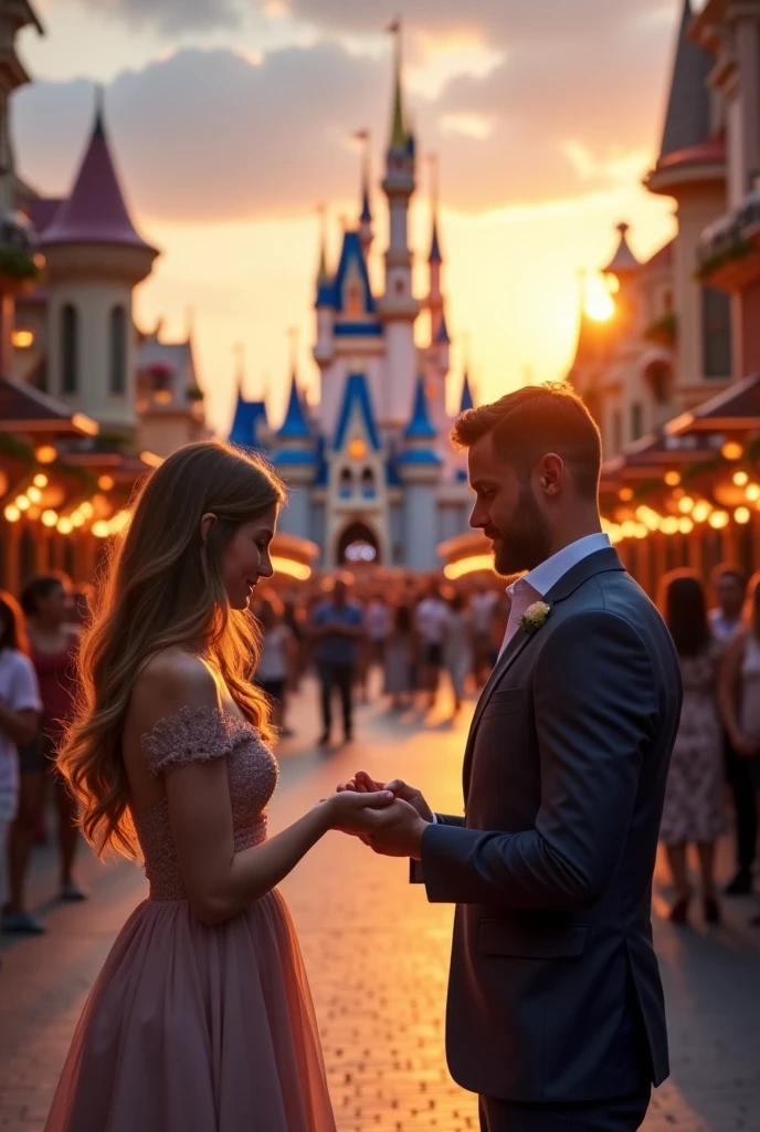 A man named Steve  trying to propose a girl named Emily from far away 
At Disneyland usa 