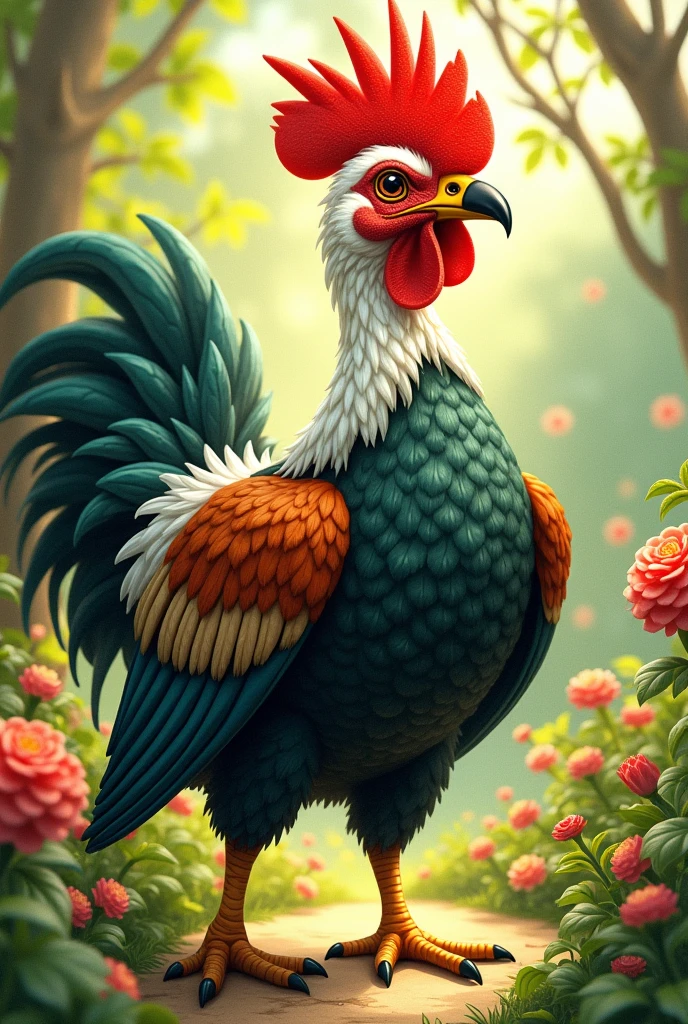 Bird with eagle head, duck body, hen legs, kiwi wings, rooster crest, ostrich tail all in one bird
