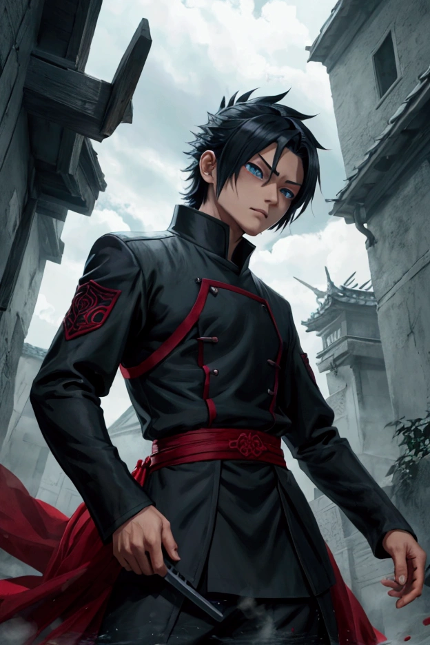 Zenitsu is wearing a Demon Slayer uniform.