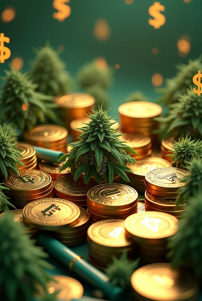 Create a 3d image of airdrop coin write AI on solana on the image,dollar sign,coins,weed cigarettes,use 0x360 as dimension.