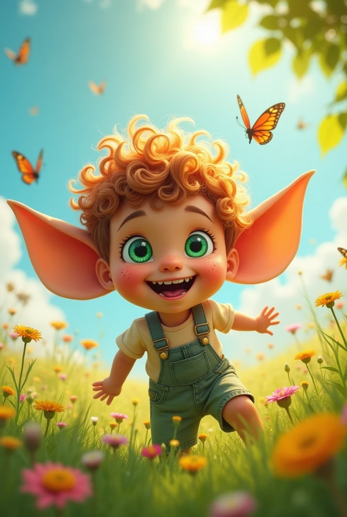 make a boy with green eyes, curly hair, flapping ears and big