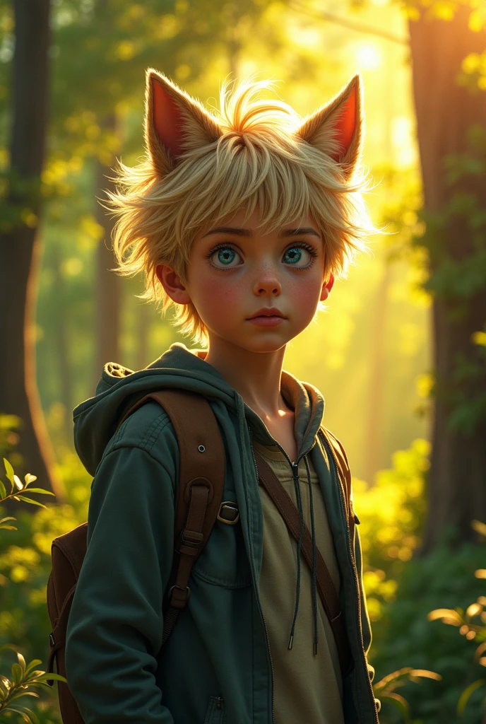 18 year old adult, blond boy with blue eyes and wolf ears