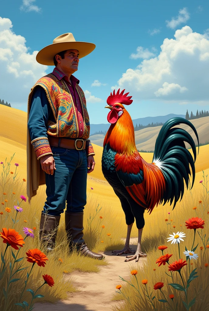 Sporting rooster in the field with Francisco de Paula González Vigil